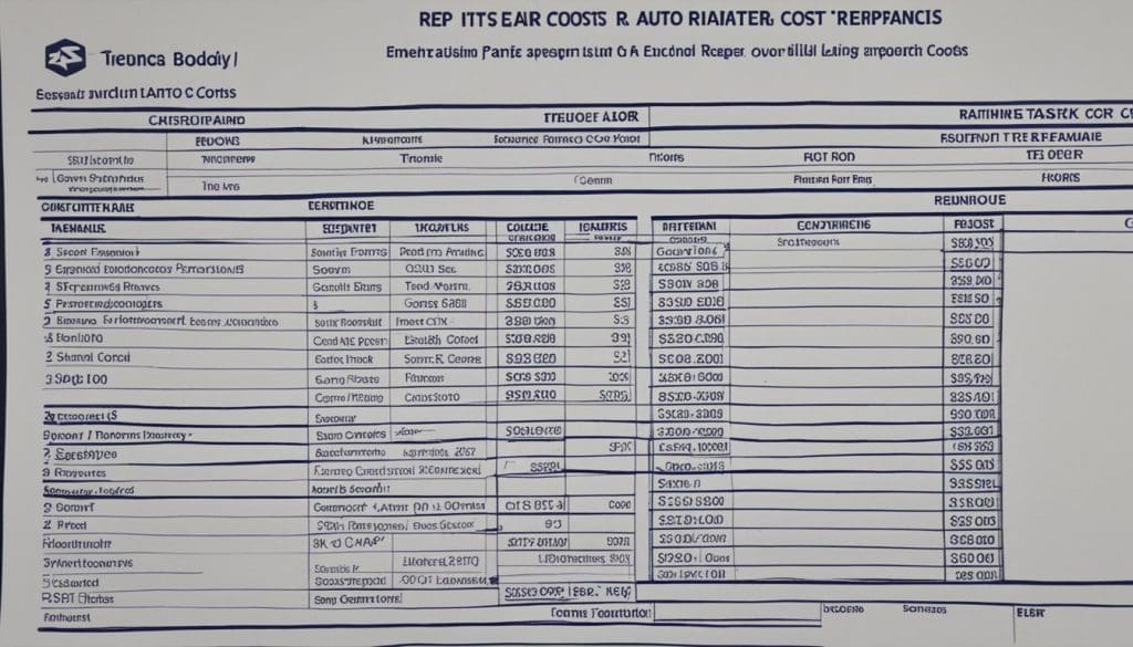 Middle Section of Auto Body Estimate