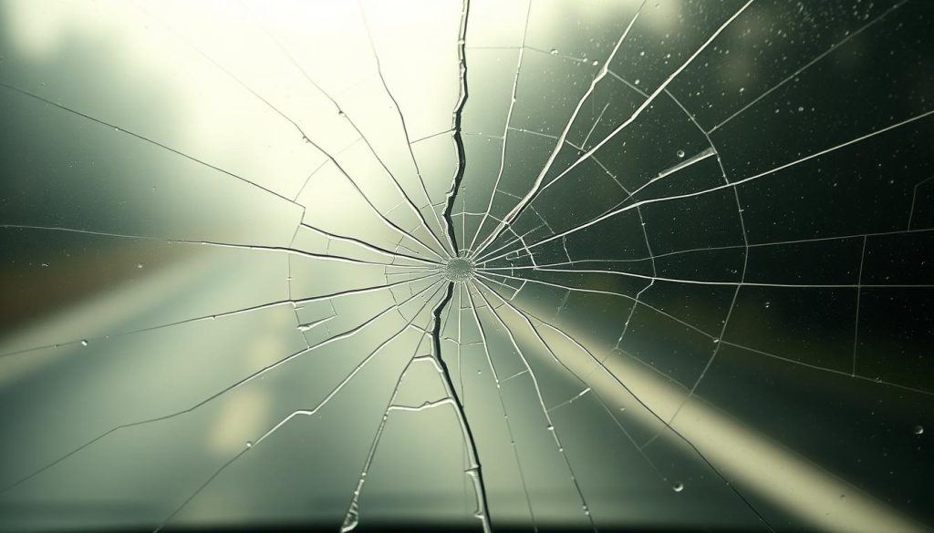 Cracked windshield repair decision symbolized by a cracked glass illustration