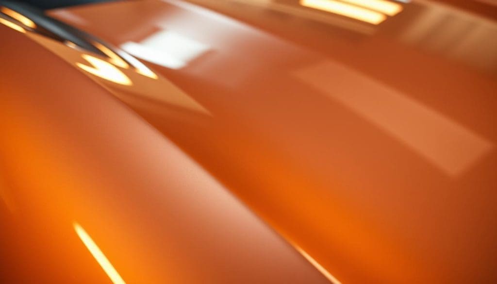 A precisely applied automotive paint job, gleaming under warm, directional lighting. The surface is smooth, free of any visible imperfections or flaws, with a deep, mirror-like finish that reflects the surrounding environment. In the foreground, a meticulously blended paint transition seamlessly matches the original factory color, indistinguishable from the untouched areas. The lighting emphasizes the clarity and uniformity of the paint, conveying a sense of quality craftsmanship and attention to detail. The overall composition suggests a level of precision and care that inspires confidence in the collision repair process. A precisely applied automotive paint job, gleaming under warm, directional lighting. The surface is smooth, free of any visible imperfections or flaws, with a deep, mirror-like finish that reflects the surrounding environment. In the foreground, a meticulously blended paint transition seamlessly matches the original factory color, indistinguishable from the untouched areas. The lighting emphasizes the clarity and uniformity of the paint, conveying a sense of quality craftsmanship and attention to detail. The overall composition suggests a level of precision and care that inspires confidence in the collision repair process.