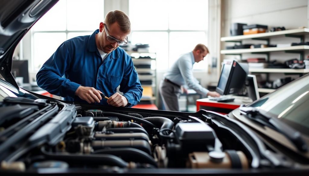 A team of skilled technicians diligently working in a well-equipped, bright San Antonio workshop. In the foreground, a technician in a blue jumpsuit and safety goggles intently examining the inner workings of a car engine using specialized tools. In the middle ground, another technician in a white shirt and grey pants leaning over a computer, analyzing diagnostic data. In the background, shelves lined with auto parts and tools, with large windows letting in natural light. The atmosphere conveys a sense of professionalism, efficiency, and a commitment to maximizing savings for customers without compromising quality. A team of skilled technicians diligently working in a well-equipped, bright San Antonio workshop. In the foreground, a technician in a blue jumpsuit and safety goggles intently examining the inner workings of a car engine using specialized tools. In the middle ground, another technician in a white shirt and grey pants leaning over a computer, analyzing diagnostic data. In the background, shelves lined with auto parts and tools, with large windows letting in natural light. The atmosphere conveys a sense of professionalism, efficiency, and a commitment to maximizing savings for customers without compromising quality.