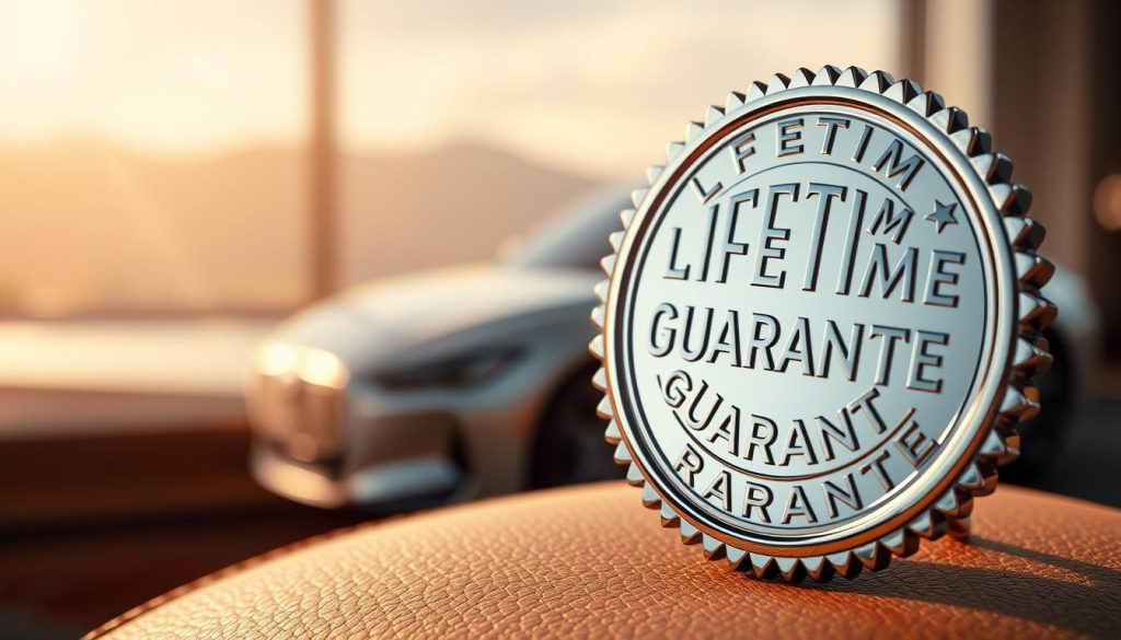 A tranquil scene showcasing a lifetime guarantee, captured in a warm, inviting light. In the foreground, a gleaming chrome badge emblazoned with the words "LIFETIME GUARANTEE" stands out against a soft, leather background. The middle ground features an expertly repaired vehicle, its pristine surface reflecting the guarantee's promise of enduring quality. The background subtly blends serene, blurred landscapes, evoking a sense of security and reliability. The overall composition conveys a harmonious balance between form, function, and the enduring commitment of a lifetime warranty. A tranquil scene showcasing a lifetime guarantee, captured in a warm, inviting light. In the foreground, a gleaming chrome badge emblazoned with the words "LIFETIME GUARANTEE" stands out against a soft, leather background. The middle ground features an expertly repaired vehicle, its pristine surface reflecting the guarantee's promise of enduring quality. The background subtly blends serene, blurred landscapes, evoking a sense of security and reliability. The overall composition conveys a harmonious balance between form, function, and the enduring commitment of a lifetime warranty.