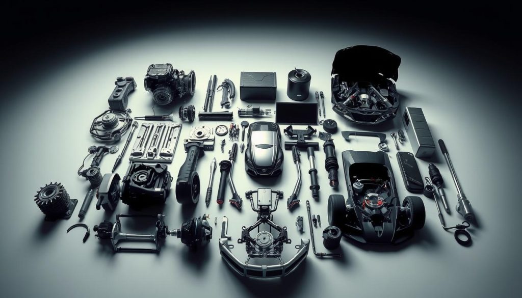 A well-lit, high-resolution photograph of a collection of genuine car parts and components, neatly arranged on a clean, reflective surface. The parts should include a mix of engine components, suspension elements, and body panels, all showcasing their pristine, factory-fresh condition. The lighting should be soft and diffused, creating a sense of depth and highlighting the intricate details of each part. The camera angle should be slightly elevated, providing a birds-eye view that allows the viewer to appreciate the overall composition and the precision of the arrangement. The background should be a simple, neutral tone that does not distract from the main subject, creating a minimalist and professional aesthetic. A well-lit, high-resolution photograph of a collection of genuine car parts and components, neatly arranged on a clean, reflective surface. The parts should include a mix of engine components, suspension elements, and body panels, all showcasing their pristine, factory-fresh condition. The lighting should be soft and diffused, creating a sense of depth and highlighting the intricate details of each part. The camera angle should be slightly elevated, providing a birds-eye view that allows the viewer to appreciate the overall composition and the precision of the arrangement. The background should be a simple, neutral tone that does not distract from the main subject, creating a minimalist and professional aesthetic.
