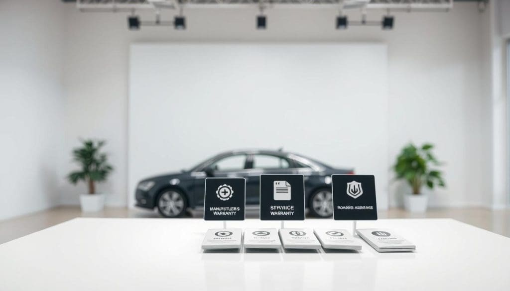 A clean, well-lit room with a simple white backdrop. In the foreground, a sleek, modern table displays a neatly arranged selection of common warranty categories: manufacturer's warranty, extended warranty, service contract, and roadside assistance. The items are presented in a logical, organized manner, each with a distinct icon or symbol to convey its meaning. The middle ground features a subtle, slightly out-of-focus perspective, drawing the viewer's attention to the table. The background is softly blurred, creating a sense of depth and focus. The overall mood is professional, informative, and visually appealing, suitable for illustrating the "Main warranty categories you'll encounter after a collision" section of the article. A clean, well-lit room with a simple white backdrop. In the foreground, a sleek, modern table displays a neatly arranged selection of common warranty categories: manufacturer's warranty, extended warranty, service contract, and roadside assistance. The items are presented in a logical, organized manner, each with a distinct icon or symbol to convey its meaning. The middle ground features a subtle, slightly out-of-focus perspective, drawing the viewer's attention to the table. The background is softly blurred, creating a sense of depth and focus. The overall mood is professional, informative, and visually appealing, suitable for illustrating the "Main warranty categories you'll encounter after a collision" section of the article.