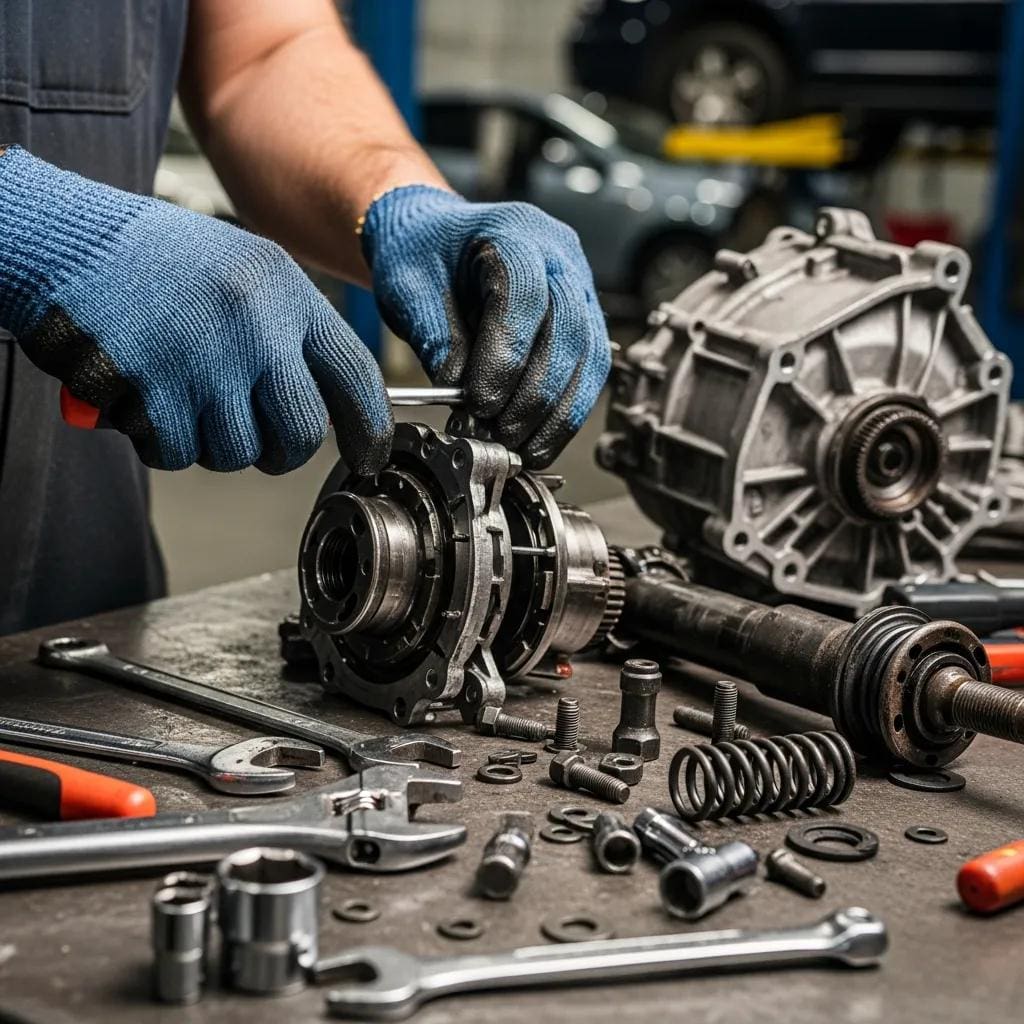 Technician working on a vehicle to illustrate labor and repair operations