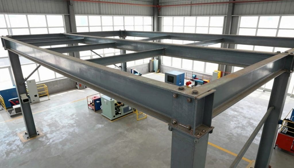A detailed illustration of structural integrity in an industrial setting. In the foreground, a robust steel frame of a factory building, showcasing its joints and welds in close-up, emphasizing the craftsmanship and materials used. The middle ground features a factory floor with machinery and safety equipment, illustrating a workspace that adheres to safety protocols. In the background, large windows allow natural light to flood the scene, creating a clear, bright atmosphere. The angle is slightly elevated, offering a comprehensive view of the structural components. The mood is professional and focused, emphasizing the importance of safety and adherence to repair procedures, while the overall lighting enhances the textures of the materials used, conveying strength and stability. A detailed illustration of structural integrity in an industrial setting. In the foreground, a robust steel frame of a factory building, showcasing its joints and welds in close-up, emphasizing the craftsmanship and materials used. The middle ground features a factory floor with machinery and safety equipment, illustrating a workspace that adheres to safety protocols. In the background, large windows allow natural light to flood the scene, creating a clear, bright atmosphere. The angle is slightly elevated, offering a comprehensive view of the structural components. The mood is professional and focused, emphasizing the importance of safety and adherence to repair procedures, while the overall lighting enhances the textures of the materials used, conveying strength and stability.