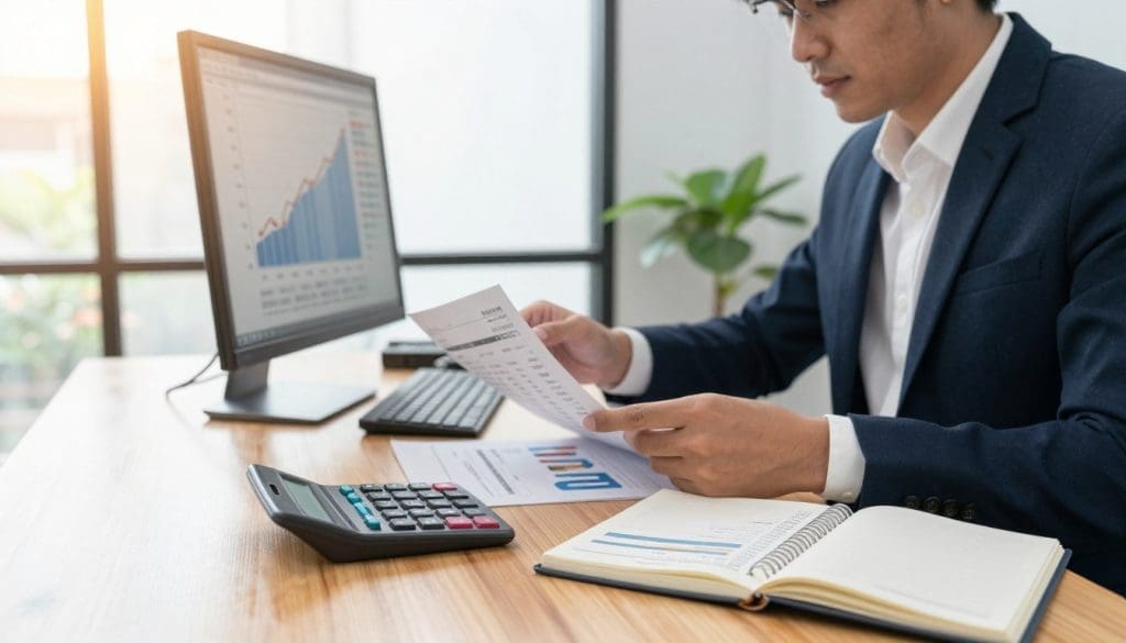 A professional financial planner sits at a sleek wooden desk, analyzing documents related to vehicle maintenance and savings on repairs. In the foreground, a detailed calculator displays numbers regarding deductible savings. The planner, dressed in smart business attire, focuses intently on spreadsheets, with a notebook open filled with notes about budgeting for unexpected car repairs. In the middle ground, a computer screen shows graphs illustrating savings trends. In the background, a bright, modern office space with large windows lets in warm, natural light, creating an optimistic and encouraging atmosphere. The focus is sharp on the planner and the calculator, while the background is slightly blurred to emphasize the financial planning theme. Overall, the image radiates professionalism and a proactive approach to budgeting. A professional financial planner sits at a sleek wooden desk, analyzing documents related to vehicle maintenance and savings on repairs. In the foreground, a detailed calculator displays numbers regarding deductible savings. The planner, dressed in smart business attire, focuses intently on spreadsheets, with a notebook open filled with notes about budgeting for unexpected car repairs. In the middle ground, a computer screen shows graphs illustrating savings trends. In the background, a bright, modern office space with large windows lets in warm, natural light, creating an optimistic and encouraging atmosphere. The focus is sharp on the planner and the calculator, while the background is slightly blurred to emphasize the financial planning theme. Overall, the image radiates professionalism and a proactive approach to budgeting.